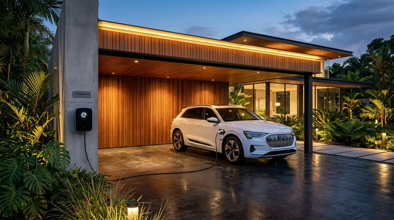 Wallbox residencial instalado em garagem de casa