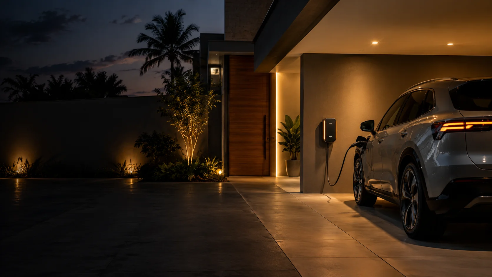Instalador avaliando quadro elétrico e rota de cabos para Wallbox