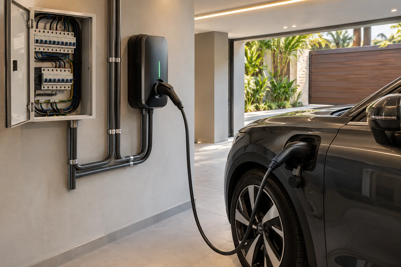 Circuito protegido para recarga segura de veículo elétrico em garagem